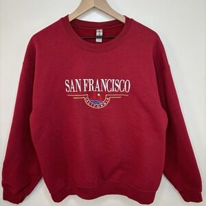 Vintage San Francisco Sweatshirt Unisex Large Embroidered Pullover Red Crew